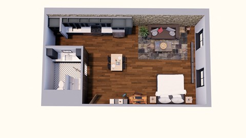Floor plan for studio, 1 bath, 760 sqft